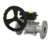 Кран шаровой КШФПТ-ISO.304.180 ДУ-40 PN-40 трехсоставной из нержавеющей стали SS304, фланцевый, полнопроходной с ISO-фланцем и редуктором HAM-1