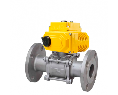 Кран шаровой КШФПТ-ISO.304.180 ДУ-65 PN-25 трехсоставной из нержавеющей стали SS304, фланцевый, полнопроходной с электроприводом ST-010-220 220В