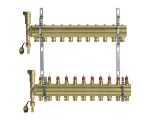 Коллекторная группа Danfoss 088U 1″ ДУ-25 PN-10, 11 выходов НР под евроконус FHF-set, корпус - латунь