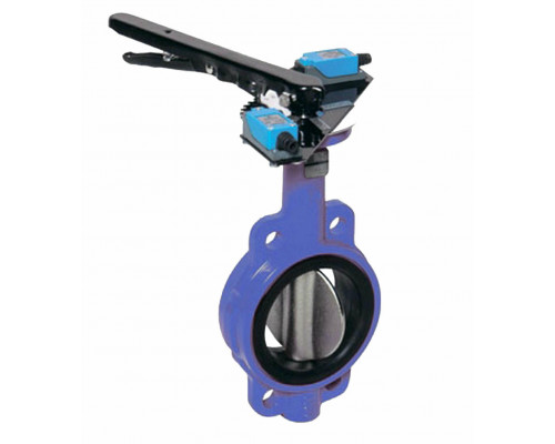 Затвор дисковый поворотный Dendor 017W DN80 PN-10/16 межфланцевый, корпус - чугун, диск - чугун, EPDM, с рукояткой и устройством контроля положения затвора IP65 закрыто