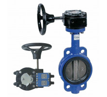 Затвор дисковый поворотный Dendor 017W DN50 PN-10/16 межфланцевый, корпус - чугун, диск - чугун, EPDM, с редуктором четвертьоборотным и устройством контроля положения затвора IP65 открыто