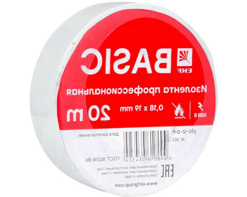 Изолента EKF Basik ПВХ 0,18х19 мм, L=20 м, белая