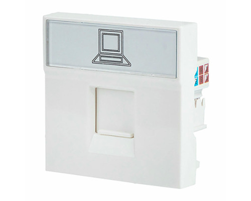 Розетка EKF C-Line RJ45 45х45 кат. 5е, 2 модуля, 1 гнездо, материал – PC-ABS, IP20, цвет – белый
