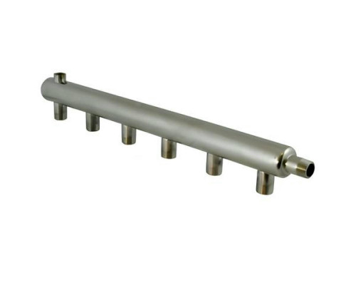 Коллектор Элит Металл EM150 ДУ-32 PN-10 распределительный, выходов - 10х1/2″ наружная резьба, присоединение - наружная резьба 3/4″, межосевое расстояние 150 мм, нержавеющая сталь