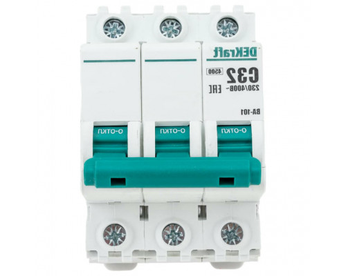 Автоматический выключатель трехполюсный Schneider Electric DEKraft ВА-101 3Р 32А (С) 4.5кА, сила тока 32 А, тип расцепления C, переменный, отключающая способность 4.5 kА