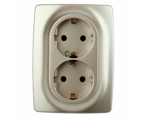 Розетка ЭРА серия 12 12-2108 2X2P+E Schuko со шторками, 16A-250В, 2-местная, для скрытой установки, с заземлением, IP20, цвет - шампань