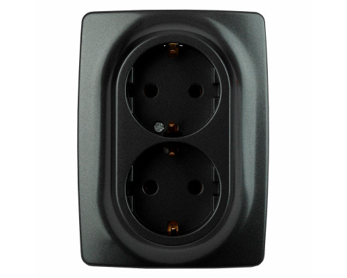 Розетка ЭРА серия 12 12-2108 2X2P+E Schuko со шторками, 16A-250В, 2-местная, для скрытой установки, с заземлением, IP20, цвет - антрацит