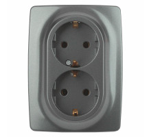 Розетка ЭРА серия 12 12-2108 2X2P+E Schuko со шторками, 16A-250В, 2-местная, для скрытой установки, с заземлением, IP20, цвет - графит