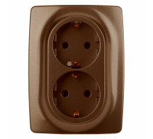 Розетка ЭРА серия 12 12-2108 2X2P+E Schuko со шторками, 16A-250В, 2-местная, для скрытой установки, с заземлением, IP20, цвет - бронзовый