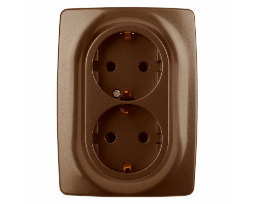 Розетка ЭРА серия 12 12-2108 2X2P+E Schuko со шторками, 16A-250В, 2-местная, для скрытой установки, с заземлением, IP20, цвет - бронзовый