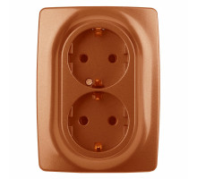 Розетка ЭРА серия 12 12-2108 2X2P+E Schuko со шторками, 16A-250В, 2-местная, для скрытой установки, с заземлением, IP20, цвет - медный