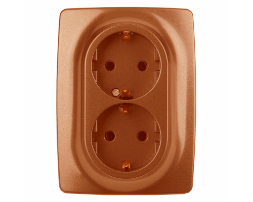 Розетка ЭРА серия 12 12-2108 2X2P+E Schuko со шторками, 16A-250В, 2-местная, для скрытой установки, с заземлением, IP20, цвет - медный