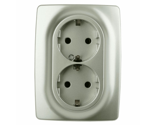 Розетка ЭРА серия 12 12-2108 2X2P+E Schuko со шторками, 16A-250В, 2-местная, для скрытой установки, с заземлением, IP20, цвет - перламутровый