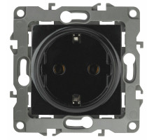 Розетка ЭРА серия 12 12-2102 2P+E Schuko со шторками, 16A-250В, 1-местная, для скрытой установки, с заземлением, IP20, цвет - черный