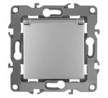 Розетка ЭРА серия 12 12-2103 2P+E Schuko со шторками с крышкой, 16A-250В, 1-местная, для скрытой установки, с заземлением, IP20, цвет - алюминиевый
