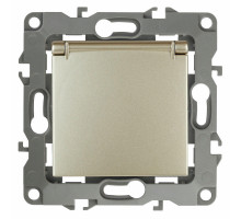 Розетка ЭРА серия 12 12-2103 2P+E Schuko со шторками с крышкой, 16A-250В, 1-местная, для скрытой установки, с заземлением, IP20, цвет - шампань