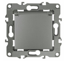 Розетка ЭРА серия 12 12-2103 2P+E Schuko со шторками с крышкой, 16A-250В, 1-местная, для скрытой установки, с заземлением, IP20, цвет - графит