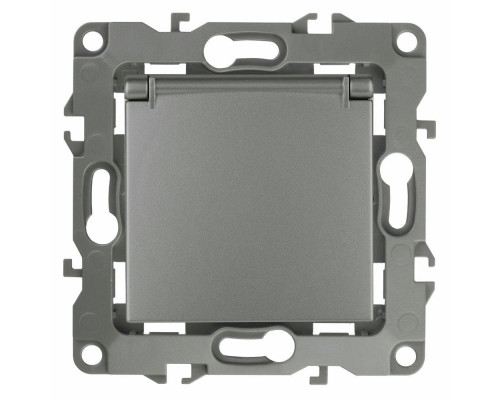 Розетка ЭРА серия 12 12-2103 2P+E Schuko со шторками с крышкой, 16A-250В, 1-местная, для скрытой установки, с заземлением, IP20, цвет - графит
