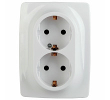 Розетка ЭРА серия 12 12-2106 2X2P+E Schuko, 16A-250В, 2-местная, для скрытой установки, с заземлением, IP20, цвет - белый