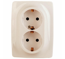 Розетка ЭРА серия 12 12-2106 2X2P+E Schuko, 16A-250В, 2-местная, для скрытой установки, с заземлением, IP20, цвет - слоновая кость