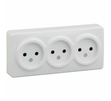 Розетка ЭРА Эксперт 11-2207 3х2P, 16A-250В, IP20, 3-местная, для открытой установки, без заземления, IP20, цвет - белый
