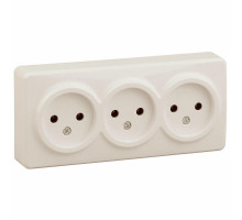 Розетка ЭРА Эксперт 11-2207 3х2P, 16A-250В, IP20, 3-местная, для открытой установки, без заземления, IP20, цвет - слоновая кость