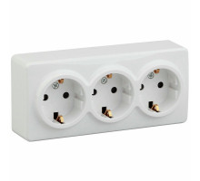 Розетка ЭРА Эксперт 11-2208 3х2P+E Schuko, 16A-250В, IP20, 3-местная, для открытой установки, с заземлением, IP20, цвет - белый