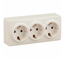 Розетка ЭРА Эксперт 11-2208 3х2P+E Schuko, 16A-250В, IP20, 3-местная, для открытой установки, с заземлением, IP20, цвет - слоновая кость