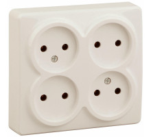 Розетка ЭРА Эксперт 11-2210 4х2P, 16A-250В, IP20, 4-местная, для открытой установки, без заземления, IP20, цвет - слоновая кость