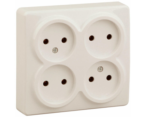 Розетка ЭРА Эксперт 11-2210 4х2P, 16A-250В, IP20, 4-местная, для открытой установки, без заземления, IP20, цвет - слоновая кость
