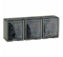 Розетка ЭРА Эксперт 11-2405 3х2P+E IP54, 16A-250В, 3-местная, для открытой установки, с заземлением, IP54, цвет - серый