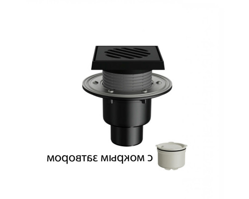 Трап регулируемый Fachmann T-310-PHsG Ду-50/75/110 150x150мм чугунная решетка, гидрозатвор, подрамник из чугуна, с фланцем, вертикальный выпуск