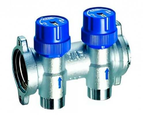Коллектор терморегулирующий FAR FK3917 ДУ-25-2х3/4″ PN-10, внутренняя резьба с 2-мя выходами ДУ-20 Eurokonus, выходы наружная резьба, корпус латунь