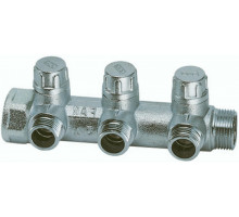 Коллектор запорно-балансировочный FAR Multifar FK3870 ДУ-25-3х3/4″ PN-10, наружная/внутренняя резьба с 3-мя выходами ДУ-20 Eurokonus, выходы наружная резьба, проходной, корпус латунь
