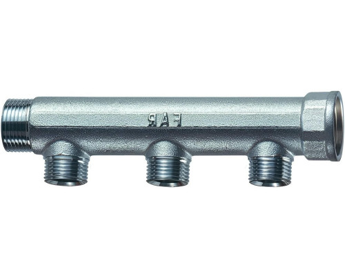 Коллектор нерегулируемый FAR FK 3650 ДУ-32-3х1/2″ PN-10, наружная/внутренняя резьба с 3-мя выходами ДУ-15, выходы внутренняя резьба, проходной, корпус латунь