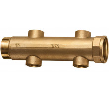 Коллектор нерегулируемый FAR FK 3619 ДУ-40-4х1/2″ PN-10, наружная/внутренняя резьба с 4-мя выходами ДУ-15, выходы внутренняя резьба, проходной, корпус Dzr латунь