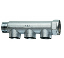 Коллектор нерегулируемый FAR FK 3525 ДУ-20-3х1/2″ PN-10, наружная/внутренняя резьба с 3-мя выходами ДУ-15, выходы наружная резьба с плоским уплотнением, проходной, корпус латунь