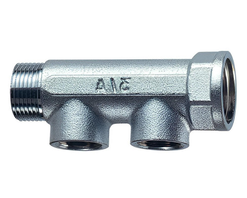 Коллектор нерегулируемый FAR FK 3475 ДУ-20-2х1/2″ PN-10 наружная/внутренняя резьба с 2-мя выходами ДУ-15, выходы наружная резьба, проходной, корпус латунь