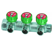 Коллектор регулирующий FAR Multifar FK3850 ДУ-25 PN-10, наружная/внутренняя резьба с 3-мя выходами М24х19, проходной, корпус латунь