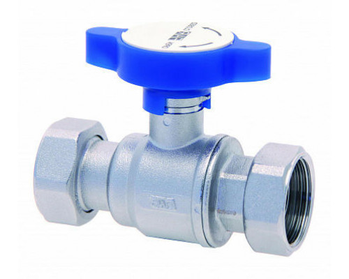 Кран шаровой FAR FS 3056 3/4″x3/4″ ДУ-20 PN-16, полнопроходной, хромированный, с 2 накидными гайками, красная ручка
