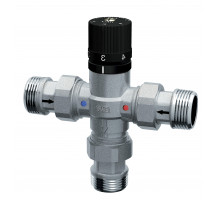 Смеситель термостатический FAR Termo FA 3956 1/2″ ДУ-15 Ру-10 трехходовой, американка, черная ручка, с обратными клапанами