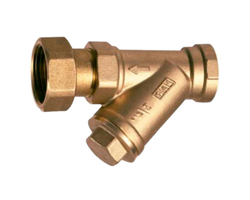 Фильтр сетчатый FAR FA 2328 1/2” Ду-15 Ру-16 ВР-НР, латунный, размер фильтрующей сетки 600 мкм, косой с накидной гайкой