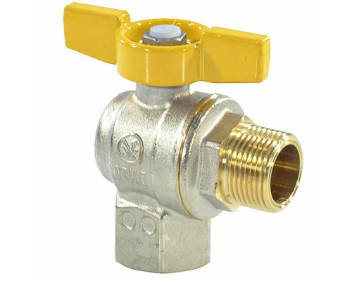 Кран шаровой газовый угловой Giacomini R781G 1/2″ ДУ-15 PN-5 полнопроходной, латунный, внутренняя-наружная резьба, ручка-бабочка
