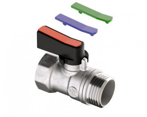 Кран шаровой МИНИ Giacomini R694 3/8″ ДУ-10 PN-16 полнопроходной, хромированный, внутренняя/наружная резьба, пластиковая ручка-рычаг с цветными вставками (R694X003)