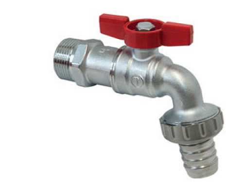 Кран шаровой водоразборный Giacomini R620 1/2″ ДУ-15 PN-10 стандартнопроходной, хромированный, ручка-бабочка, сливной со штуцером для шланга (R620X003)