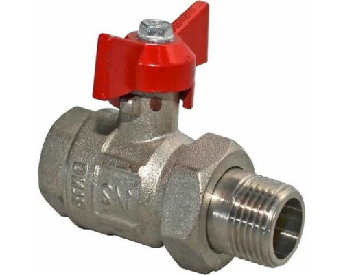 Кран шаровой ГАЛЛОП Крепыш 332 (аналог 11Б27П1) 1/2″ ДУ-15 PN-16 полнопроходной ВР-Американка с бабочкой, латунный никелированный