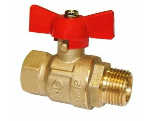 Кран шаровой ГАЛЛОП Крепыш 331 (аналог 11б27п1) 3/4″ ДУ-20 PN-16 полнопроходной, внутренняя-наружная резьба, ручка-бабочка, латунный