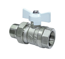 Кран шаровой ГАЛЛОП Стандарт 232 никель 3/4″ ДУ-20 Py40 внутренняя резьба/американка полнопроходной, управление ручка-бабочка белая , корпус - латунь