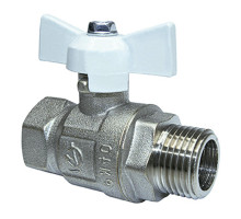 Кран шаровой ГАЛЛОП Крепыш 331 1/2″ ДУ-15 PN-40 полнопроходной муфтовый, латунный никелированный, внутренняя/наружная резьба, управление ручка-бабочка белая