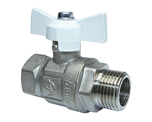 Кран шаровой ГАЛЛОП Крепыш 331 1/2″ ДУ-15 PN-40 полнопроходной муфтовый, латунный никелированный, внутренняя/наружная резьба, управление ручка-бабочка белая